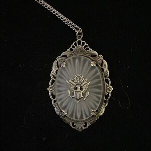 WWII Military Sterling Silver Camphor Glass Sweetheart Pendant and Necklace